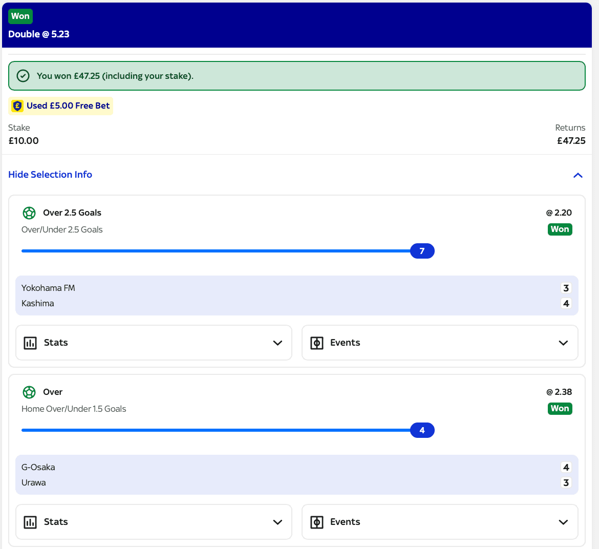 Settled football selection using goals research across Japanese fixtures
